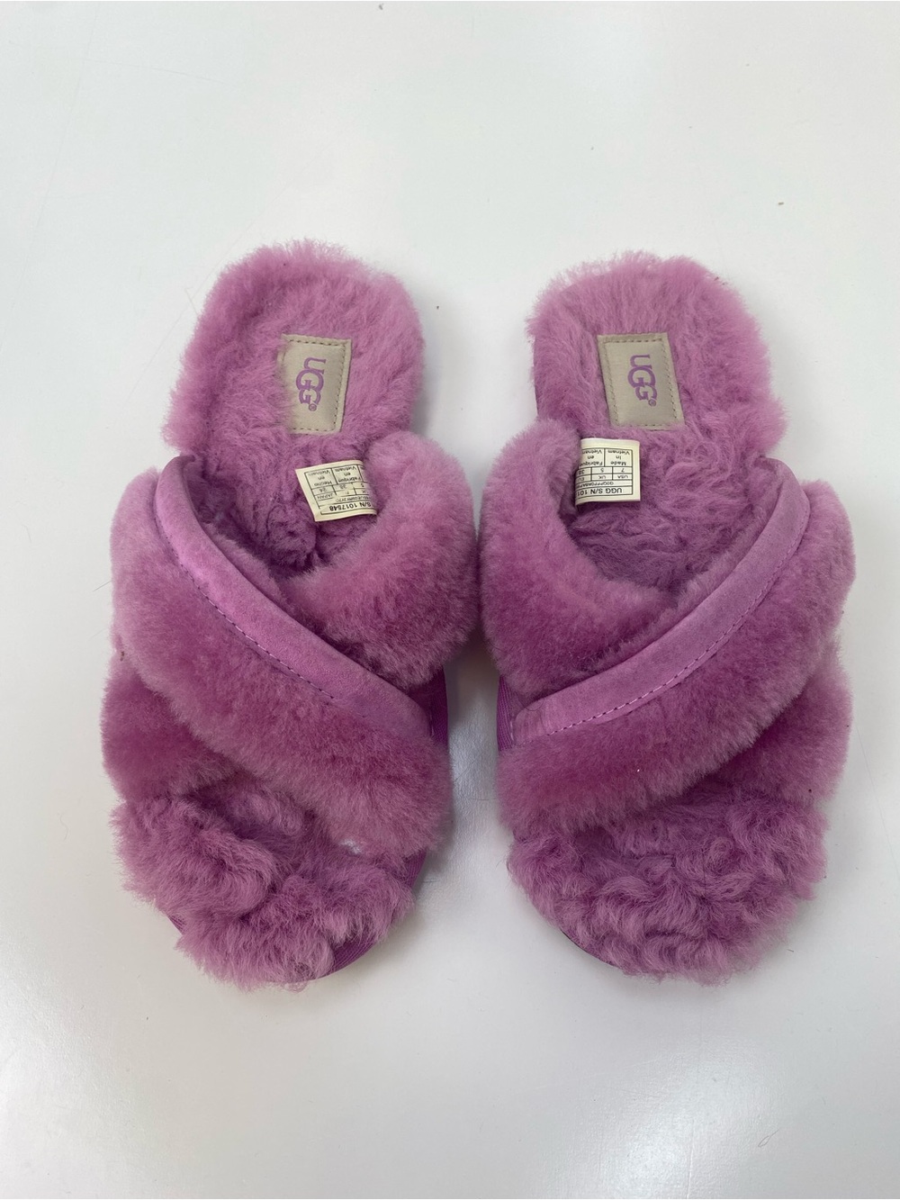 UGG Plush Cross-Band Sheepskin Slides